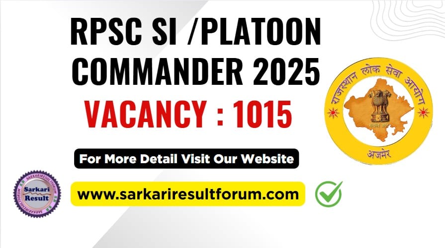 RPSC SI sub inspector 2025 Apply Online Sarkari Result Forum